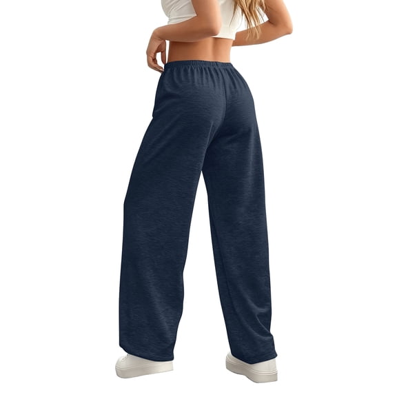 Cyglowse Wide Leg Pants for Women Baggy Low Rise Sweatpants with Pockets Lounge Pants Drawstring Waist Casual Loose Yoga Pants Comfortable Elastic Waistband Sweatpant Dark Blue 2XL