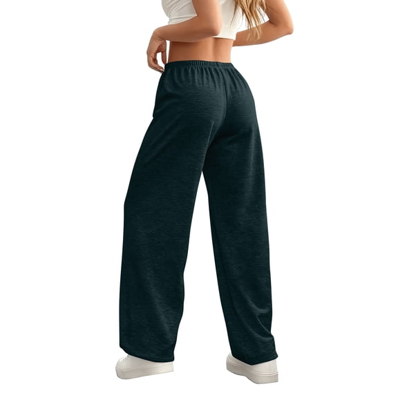Cyglowse Wide Leg Pants for Women Baggy Low Rise Sweatpants with Pockets Lounge Pants Drawstring Waist Casual Loose Yoga Pants Comfortable Elastic Waistband Sweatpant Dark Green S