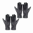 thumbnail image 1 of Cyglowse Winter Fashion Leather Gloves for Women, Touch Screen Wool Lined Outdoor Windproof Warm Suede Driving Dress Gloves Black 2Pair, 1 of 7