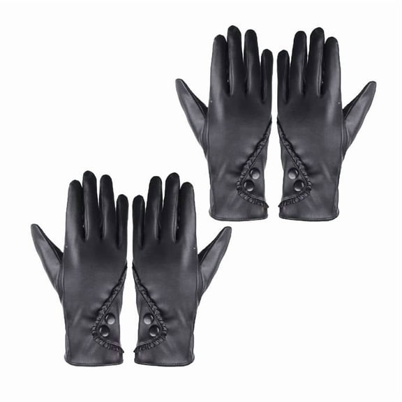 Cyglowse Winter Fashion Leather Gloves for Women, Touch Screen Wool Lined Outdoor Windproof Warm Suede Driving Dress Gloves Black 2Pair