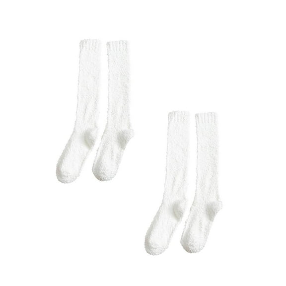 Cyglowse Winter Warm Coral Fleece Thermo Socks Women Knee High White Socks for Girls Soks Solid Thicken Plush Sleep Socken White 2 Pair