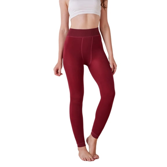 Cyglowse Winter Warm Leggings for Women Fleece Lined High Waisted Thermal Running Pants Stretchy Soft Tights Wine One Size