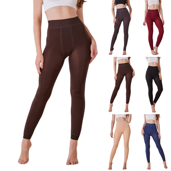 Cyglowse Winter Workout Leggings for Women High Waisted Fleece Lined Thermal Yoga Pants Soft Tights Coffee One Size