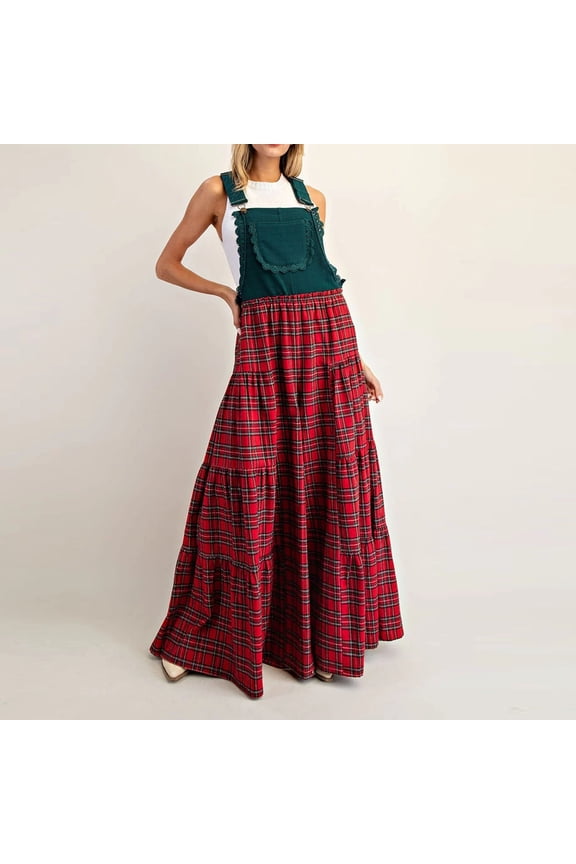 Women Christmas Plaid Overalls Y2k Sleeveless Lace Trim Patchwork Jumpsuit Xmas Gingham Wide Leg Pant Bibs Overalls Green L