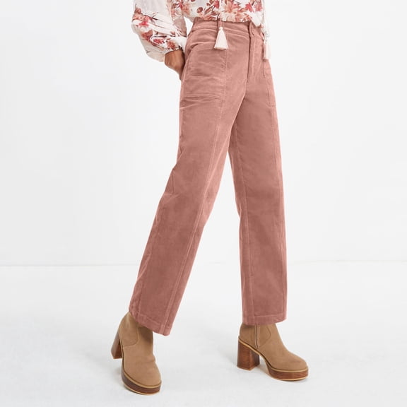 Cyglowse Women Corduroy Wide Leg Pants 2026 Fall Fashion Casual Button Down High Elastic Waist Trousers with Pockets Pink S