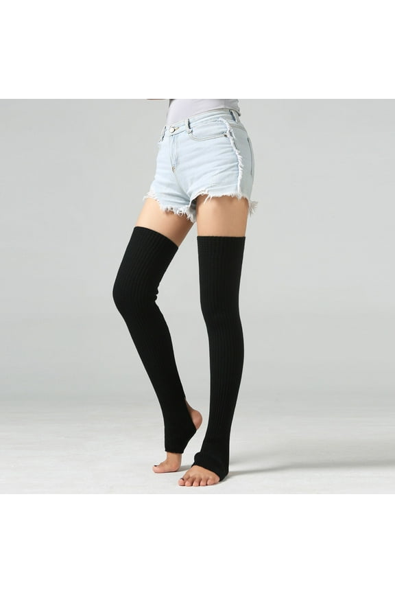 Women Teenagers Over Knee Thigh High 29.5" Leg Warmers Stirrup Thermal Long Yoga Ballet Dance Black