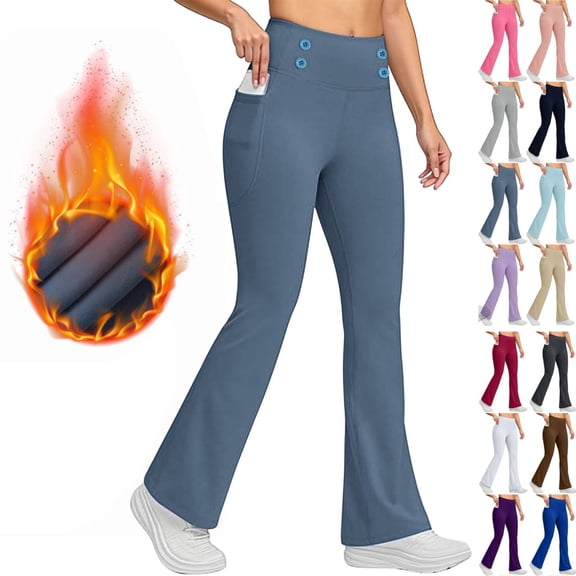 Cyglowse Women's Bootcut Yoga Pants,Winter Fleece Lined Flare Leggings,High Waisted Compression Tights Running Workout Bottoms Royal Blue M