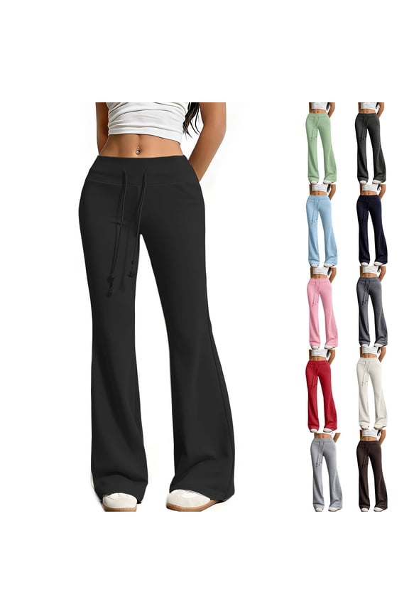 Women's Drawstring Waist Bell Bottom Flare Leg Sweatpants Sports Causal Pants Black S