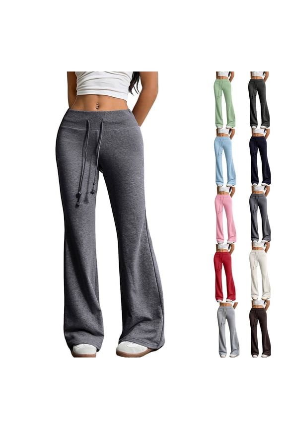 Women's Drawstring Waist Bell Bottom Flare Leg Sweatpants Sports Causal Pants Dark Gray L