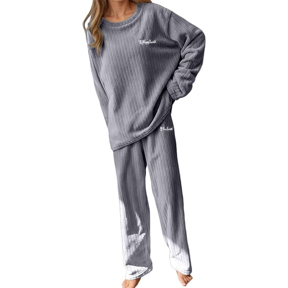 Cyglowse Women's Fleece Pajama Sets Fuzzy Long Sleeve 2 Piece Pullover and Pants Cozy Winter Warm Loungewear Pjs Set Gray One Size