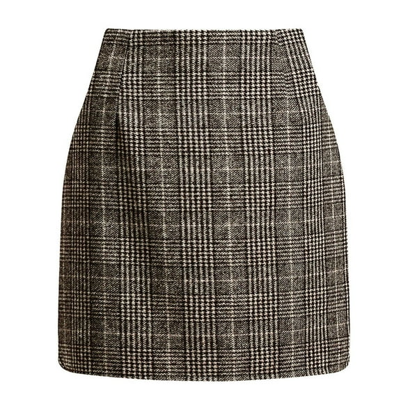 Cyglowse Women's High Waist Plaid Skirt Causal Bodycon Pencil Wool Mini Skirts Winter Fall A Line Elegent Fashion Light Gray M