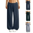 thumbnail image 1 of Cyglowse Women's Low Rise Y2k Baggy Sweatpants Wide Leg Sweat Pant Straight Leg Drawstring Athletic Elastic Waist Pants with Pockets Dark Blue S, 1 of 8