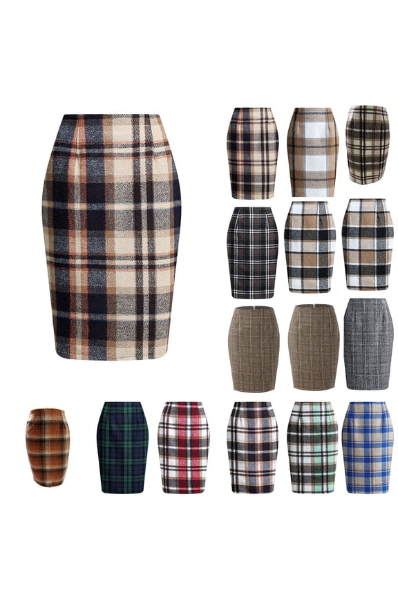 Cyglowse Women's Plaid Skirt High Waisted Bodycon Pencil Mini Midi Skirts 2025 Fall Winter A Line Wool Skirt Complexion L