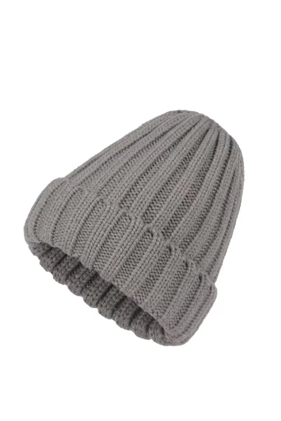 Women's Rib Knit Cuffed Beanie Hat Stretch Acrylic Winter Hat Thick Warm Snow Ski Cap Gray One Size