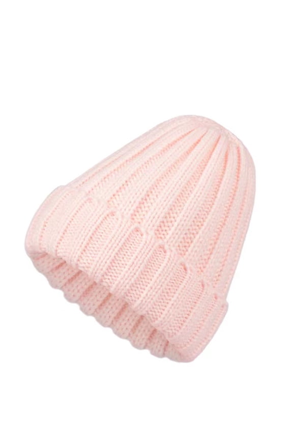 Women's Rib Knit Cuffed Beanie Hat Stretch Acrylic Winter Hat Thick Warm Snow Ski Cap Pink One Size