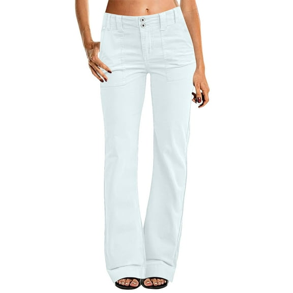 Cyglowse Women's Wide Leg Pants for Women Mid Waist Dress Flare Straight Leg Corduroy Pants Workout Jeans Trendy White XL