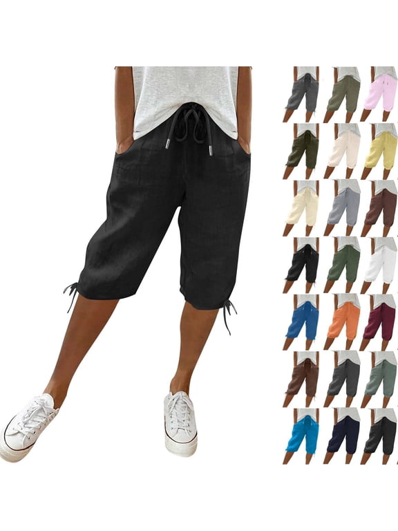 Womens Capris for Summer Petite Length Ladies Pedal Pushers Plus Size Capris Pull On Sweats Pajama Cropped Pants W/Pocket Black 2XL