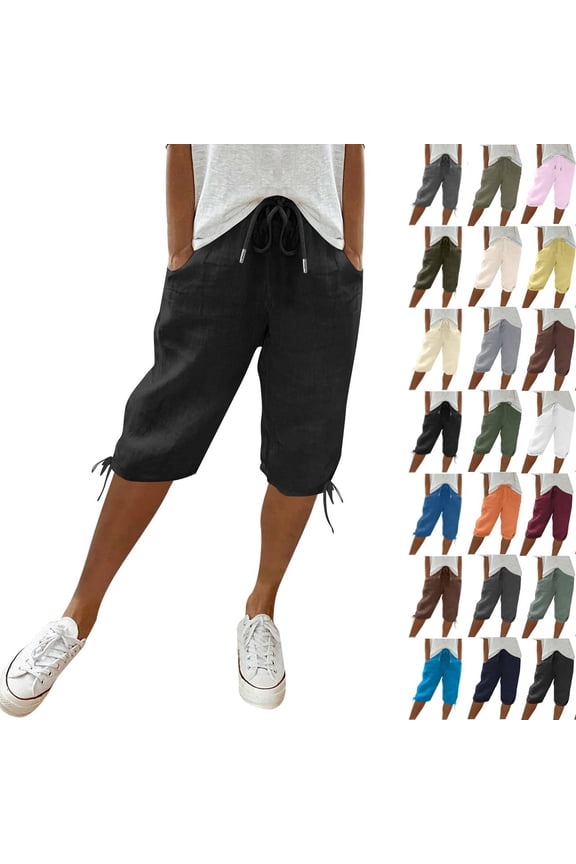 Womens Capris for Summer Petite Length Ladies Pedal Pushers Plus Size Capris Pull On Sweats Pajama Cropped Pants W/Pocket Black 2XL