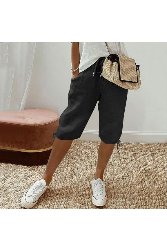 Sailboat Womens Capris for Summer Petite Length Ladies Pedal Pushers Plus Size Capris Pull On Sweats Pajama Cropped Pants W/Pocket Black 3XL