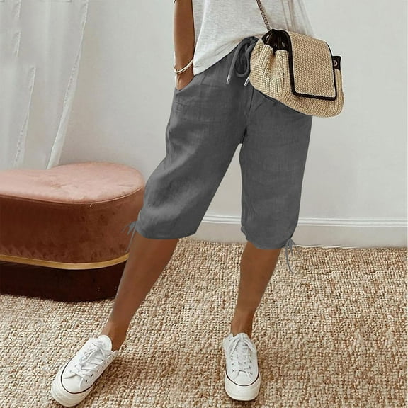 Sailboat Womens Capris for Summer Petite Length Ladies Pedal Pushers Plus Size Capris Pull On Sweats Pajama Cropped Pants W/Pocket Dark Gray XL