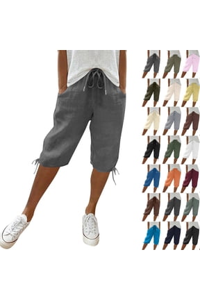 Womens Capris for Summer Petite Length Ladies Pedal Pushers Plus Size Capris Pull On Sweats Pajama Cropped Pants W/Pocket Dark Gray XL