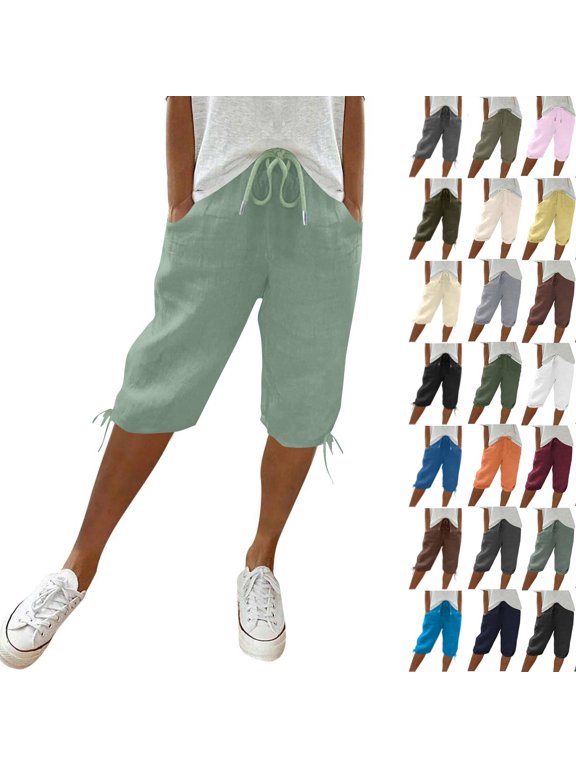 Womens Capris for Summer Petite Length Ladies Pedal Pushers Plus Size Capris Pull On Sweats Pajama Cropped Pants W/Pocket Mint Green XL