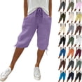 thumbnail image 1 of Cyglowse Womens Capris for Summer Petite Length Ladies Pedal Pushers Plus Size Capris Pull On Sweats Pajama Cropped Pants W/Pocket Purple 3XL, 1 of 8