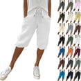 thumbnail image 1 of Cyglowse Womens Capris for Summer Petite Length Ladies Pedal Pushers Plus Size Capris Pull On Sweats Pajama Cropped Pants W/Pocket White S, 1 of 8