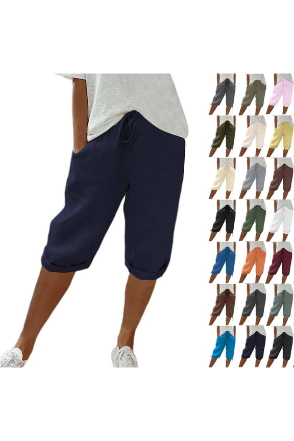 Womens Capris for Summer Petite Length Ladies Pedal Pushers Plus Size Capris Pull On Sweats Pajama Cropped Pants W/Pocket