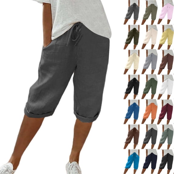 Cyglowse Womens Capris for Summer Petite Length Ladies Pedal Pushers Plus Size Capris Pull On Sweats Pajama Cropped Pants W/Pocket