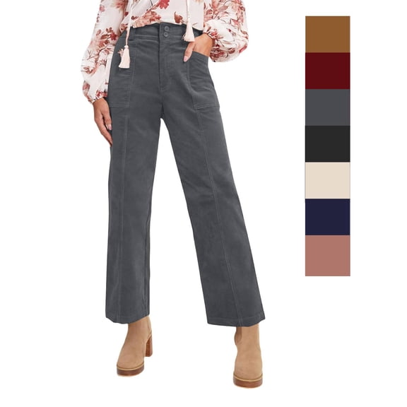 Cyglowse Womens Casual Winter Straight Leg Elastic Waist Corduroy Pants with Pockets Dark Gray M
