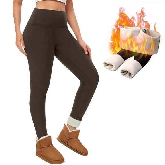 Cyglowse Womens Fleece Lined Leggings Insulated Workout Thermal Tights Coffee L
