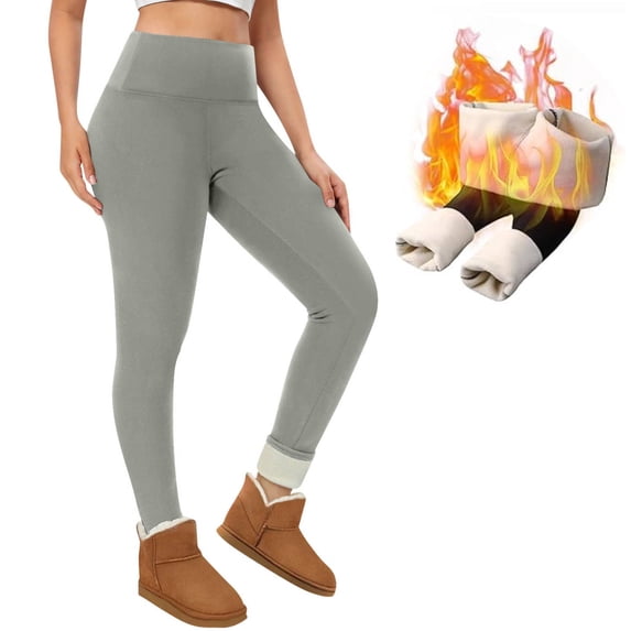 Cyglowse Womens Fleece Lined Leggings Insulated Workout Thermal Tights Light Gray 2XL
