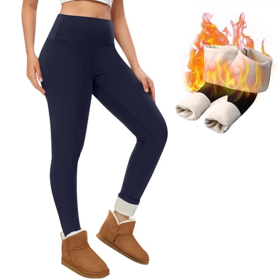 Cyglowse Womens Fleece Lined Leggings Insulated Workout Thermal Tights Navy 2XL