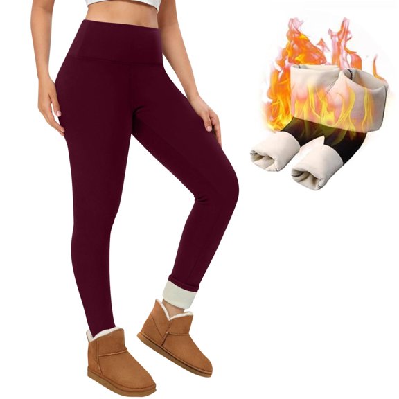 Cyglowse Womens Fleece Lined Leggings Insulated Workout Thermal Tights Wine XL