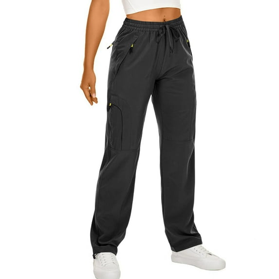 Cyglowse Womens Hiking Pants Quick Dry UPF 50 Lightweight Travel Golf Cargo Safari Pants Zipper Pockets Black 2XL