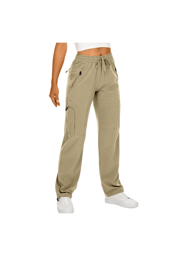 Womens Hiking Pants Quick Dry UPF 50 Lightweight Travel Golf Cargo Safari Pants Zipper Pockets Khaki M