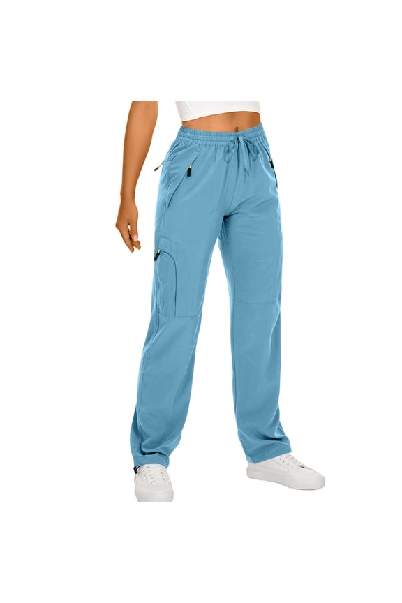 Womens Hiking Pants Quick Dry UPF 50 Lightweight Travel Golf Cargo Safari Pants Zipper Pockets Sky Blue 2XL