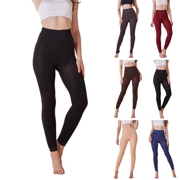 Cyglowse Yoga Leggings for Women High Waisted Fleece Lined Winter Thermal Pants Soft High Waist Tights Black One Size