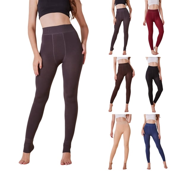 Cyglowse Yoga Leggings for Women High Waisted Fleece Lined Winter Thermal Pants Soft High Waist Tights Gray One Size