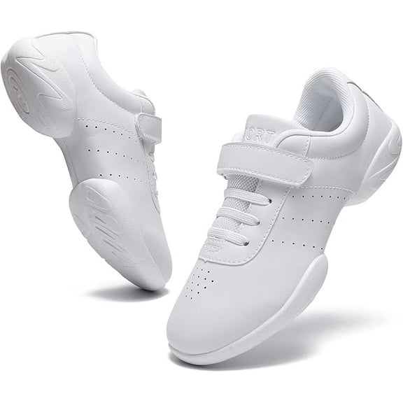 Cyiecw Girls Cheer Shoes White Cheerleading Shoes Dance Athletic Training Tennis Breathable Youth Dancing Lightweight Competition Comfortable Cheer Sneakers