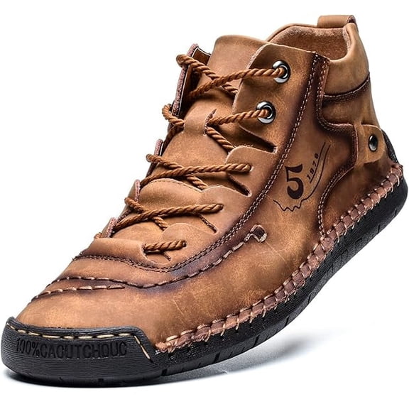 Cyiecw Mens Casual Leather Shoes Ankle Boots Slip On Lightweight Loafers Mid top Walking Driving Shoes for Male