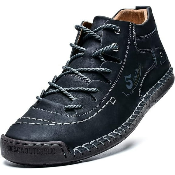 Cyiecw Mens Casual Leather Shoes Ankle  Boots Slip On Lightweight Loafers Mid top Walking Driving Shoes for Male