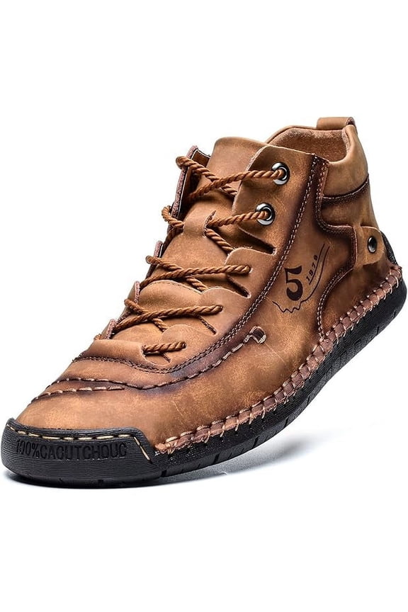 Mens Casual Leather Shoes Ankle Boots Slip On Lightweight Loafers Mid top Walking Driving Shoes for Male