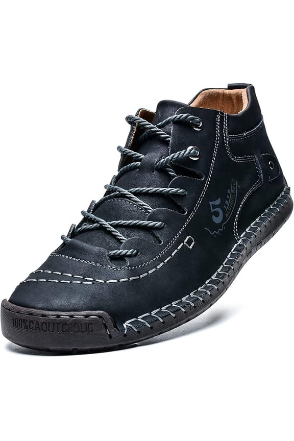 Mens Casual Leather Shoes Ankle Boots Slip On Lightweight Loafers Mid top Walking Driving Shoes for Male