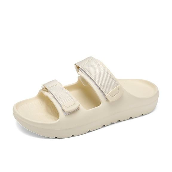 Cyiecw Mens Womens Double Buckle Slides Adjustable EVA Flat Slippers Summer Slip On Slide Sandals