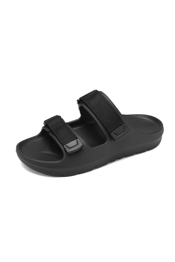 Mens Womens Double Buckle Slides Adjustable EVA Flat Slippers Summer Slip On Slide Sandals