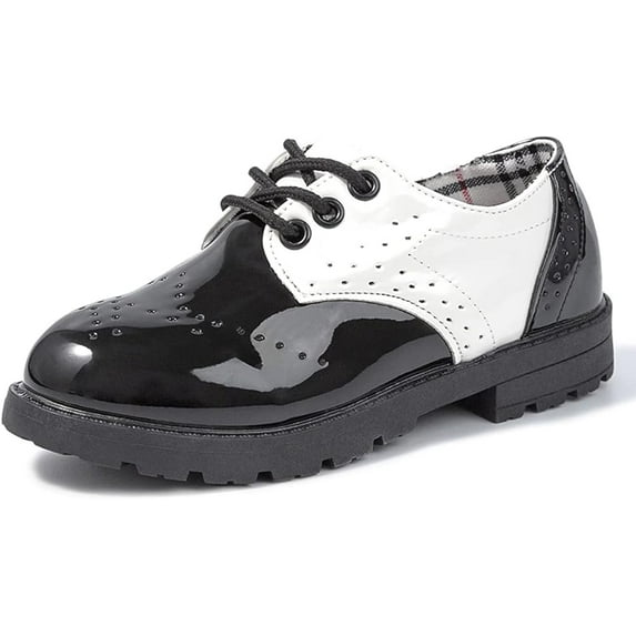 Cyiecw Toddler Boy’s Girl’s Dress Shoes Comfort Lace-Up Oxford School Uniform Shoes Loafer Flats (Toddler/Little Kid) E-Black