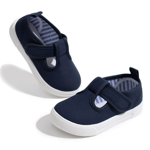 Cyiecw Toddler Boys Girls Canvas Sneakers Soft Sole T-Strap Shoes Lightweight Comfy Classical Flats Non Skid Shoe for Little Kids