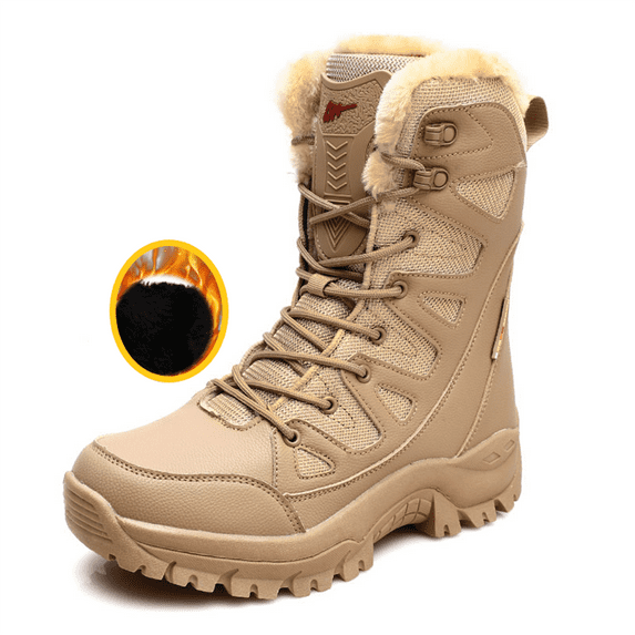 Cyiecw Waterproof Snow Boots for Men and Women Outdoor Mid-tube Lace Winter Warm Plus Velvet Snow Cotton Shoes Thick-soled High-top Boots